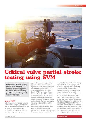 Critical valve partial stroke testing using SVM